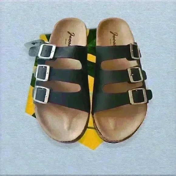 Jeossy Women's Three Buckle Slide Sandals Adjustable Summer Shoe Size 6 - Picture 2 of 9